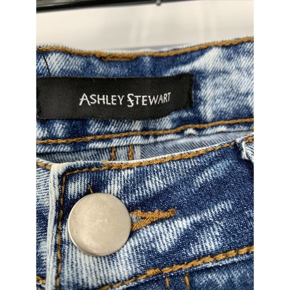 Ashley Stewart Acid Wash Distressed Denim Jeans Blue Lightweight Stretch Sz 12 - Picture 2 of 7